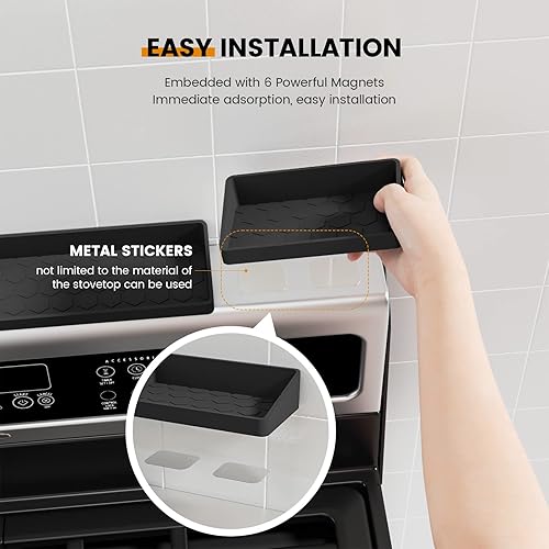 Miniatura 5 de Estante superior magnético para estufa de 30 pulgadas, estante de silicona para estufa de cocina, estante de horno para parte posterior de la