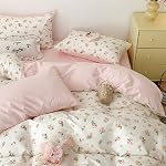 Couvercle Floral Taille Twin, Fleurs Florales Rose Blanc Couleur de lit avec fermeture à glissière,Couvernement de confort en microfibre douce et 1 Oreiller