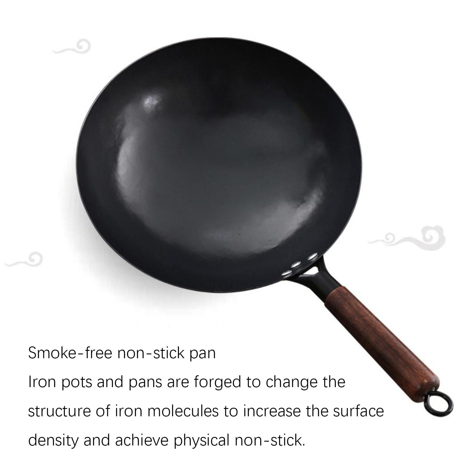Vnook Woks aus Gusseisen, handgehämmerte Woks aus Eisen, Mehrzweck-Woks aus Gusseisen, Bratpfannen, keine Beschichtung, antihaftbeschichteter Topf for Elektro-/Induktions-/Gasherde(34cm)