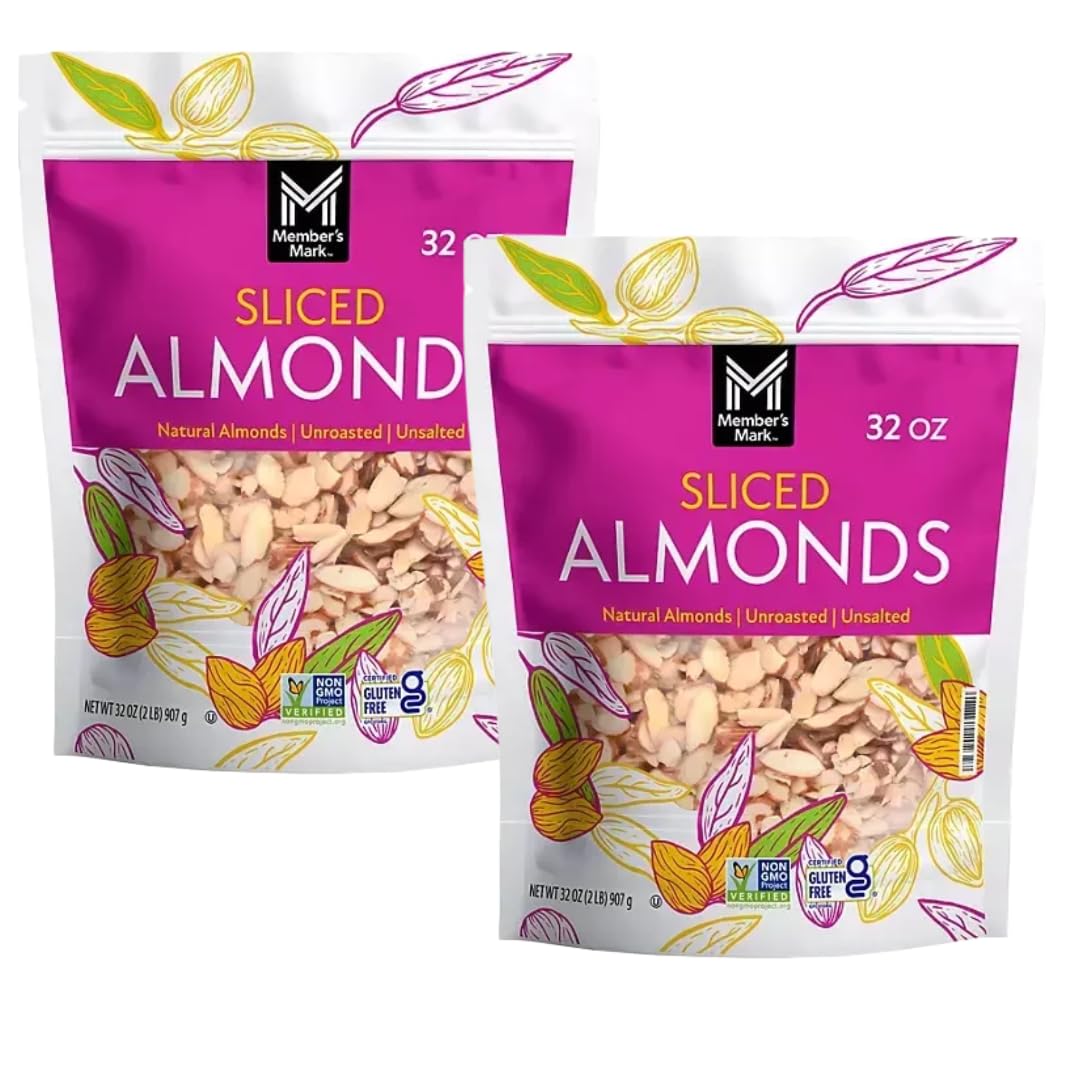 Natural Sliced California Almonds, 32 Ounces (32 Ounce (2 Pack))