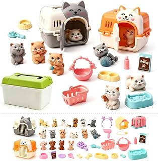 ペットランド ごっこ遊び おもちゃ 39点セット 収納ケース付き 猫 犬 フィギュア 動物 癒し DIY 誕生日 クリスマス プレゼント