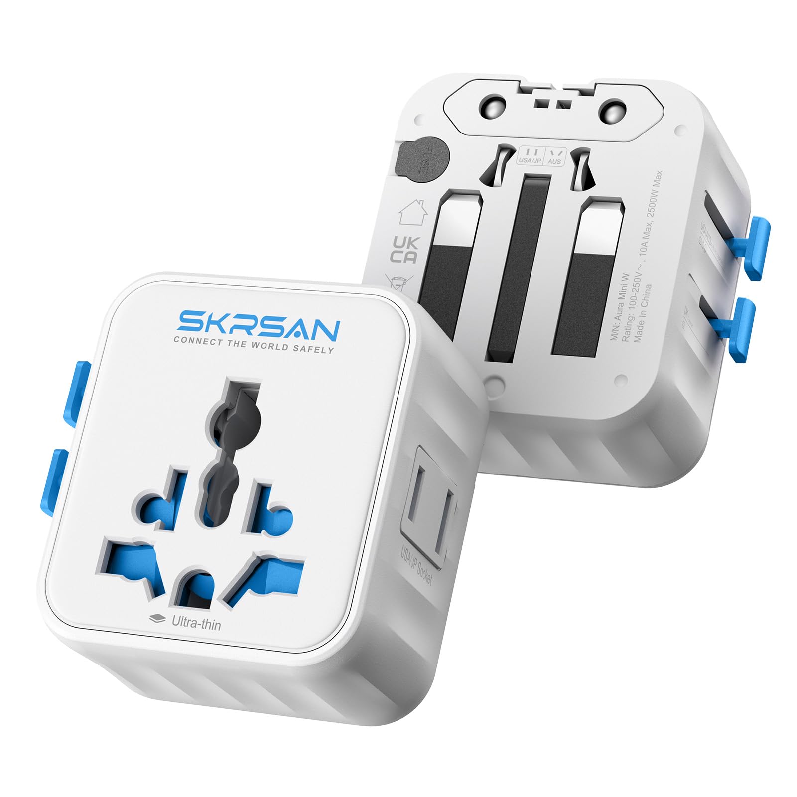 Aura Mini Global Plug 2 Pack, Pocket-Sized International Universal Power Adapter Type G/C/I/A for USA Europe UK Australia Asia, Travel Essentials Must Haves for Worldwide Trips (Arctic White)-image-29