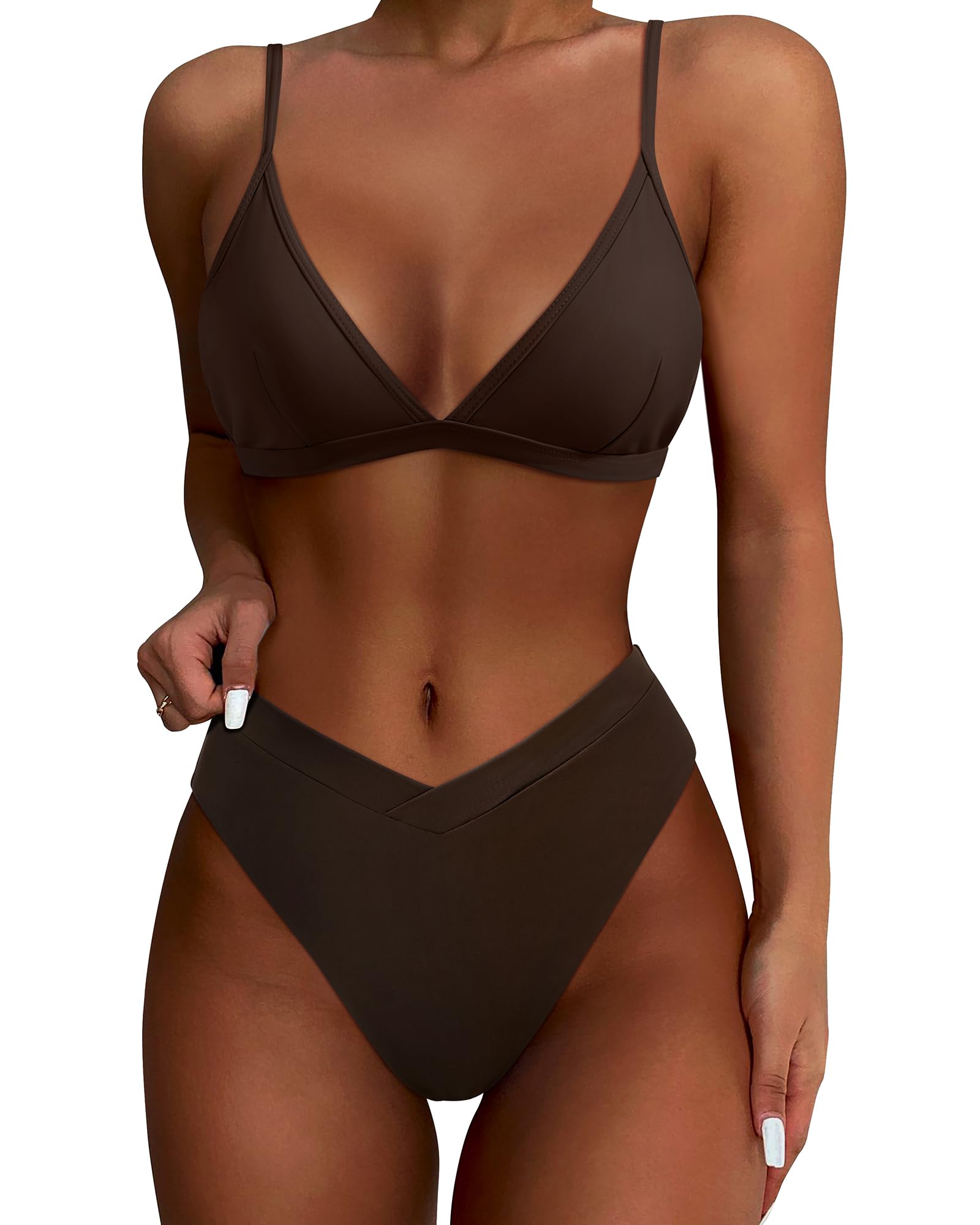 SUUKSESS Women Triangle High Cut Bikini Sets Sexy High Waisted 2 Piece Swimsuit