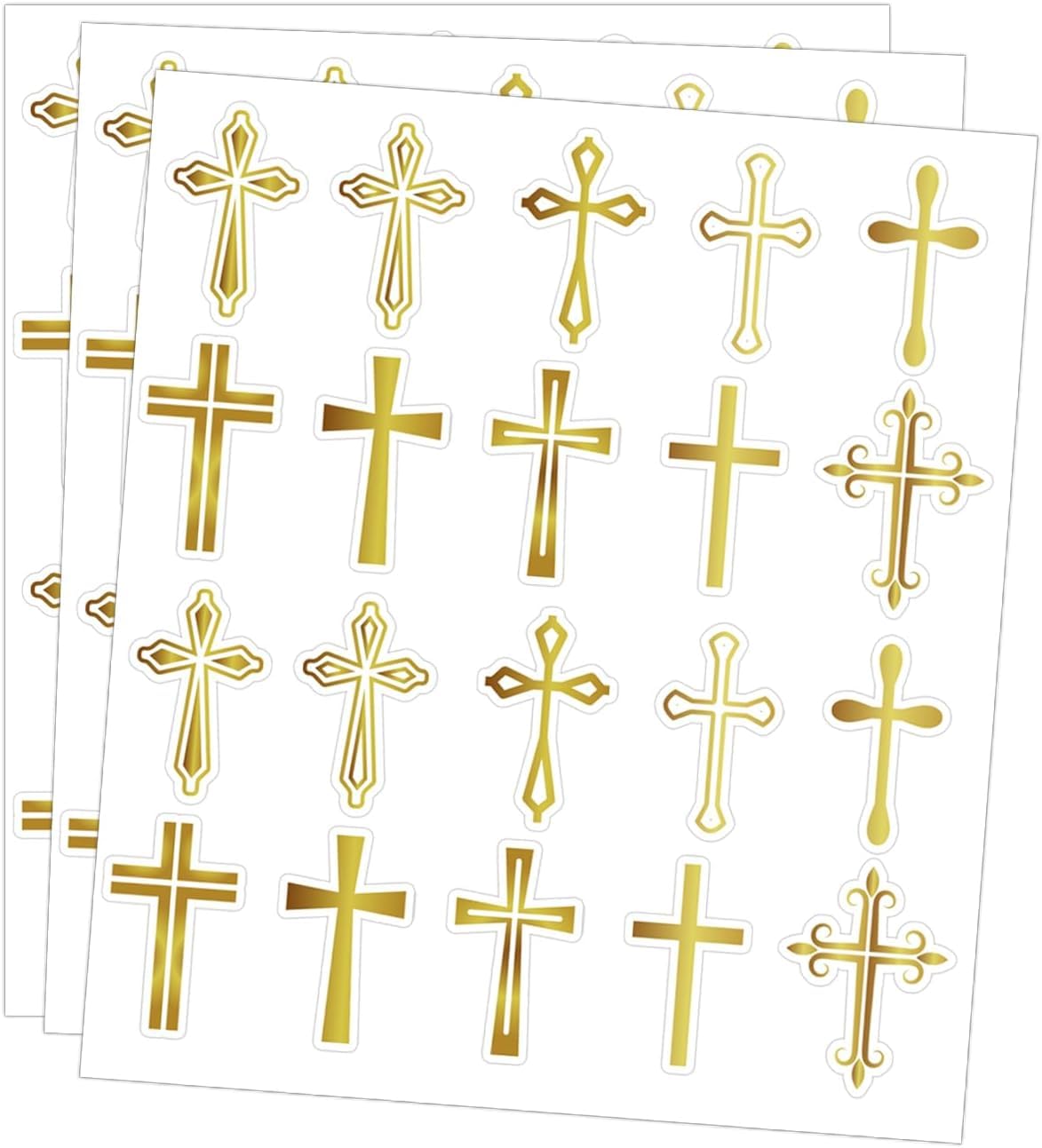 Gold Cross Stickers Gold Foil 1.5 Inches Christian Catholic Decals for Church Sunday School Classroom Rewards Christian Party Favor,300 Pcs
