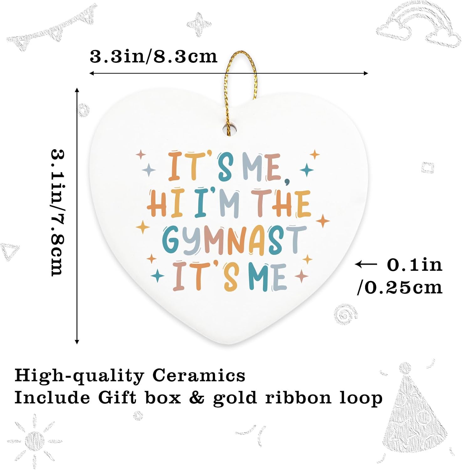 Gymnastics Gifts for Women Men Hanging Ornament It's Me Hi I'm The Gymnast It's Me Gymnastics Stuff Gift Birthday Graduation Team Gifts for Coach Lover Christmas Ceramic Heart Keepsake image 2