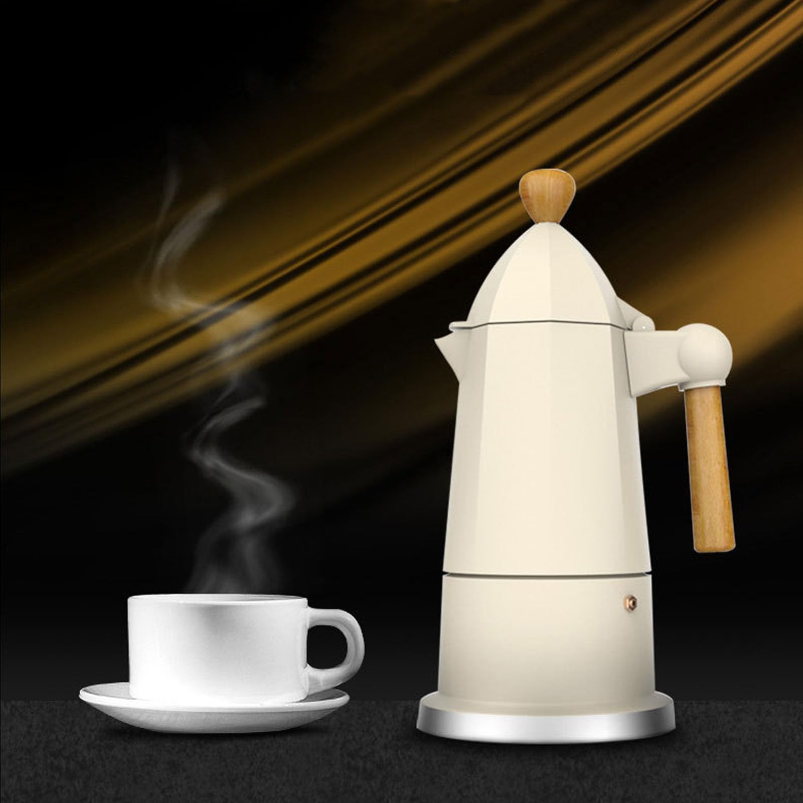 Caffettiera, Manico in Legno per caffè per Uso Domestico (WHITE)