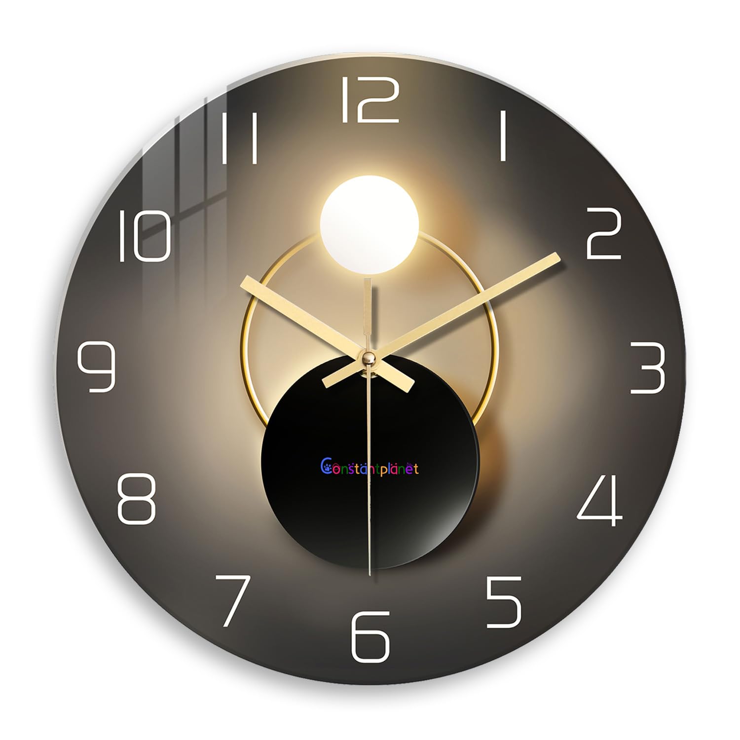 Constantplanet Glass Big Clock for Wall Living Room Decor 20 Inch Wall Clocks Battery Operated Black and Gold Wall Clock Silent