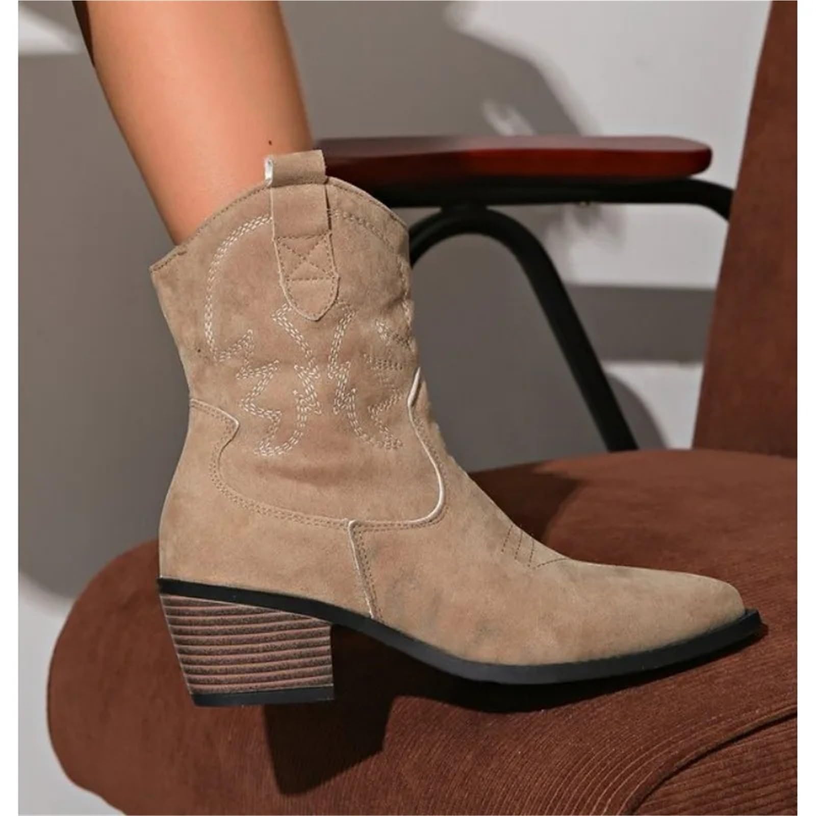 Stivali Alti Fino al Ginocchio da Donna Gladiatore, Moda, Ricamo, Scarpe con Tacco Alto e Spesso, Stivaletti Lunghi da Esterno da Donna per Festa a Tema Concerto Country(Style 1,38)