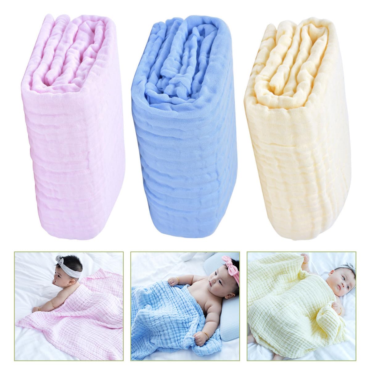 Toddmomy Babydecken und Drinnen und Draußen 3 Stück mit Präziser Verarbeitung aus Baumwolle Kuscheldecken Puckdecken Wärme für Drinnen und Draußen für Neugeborene