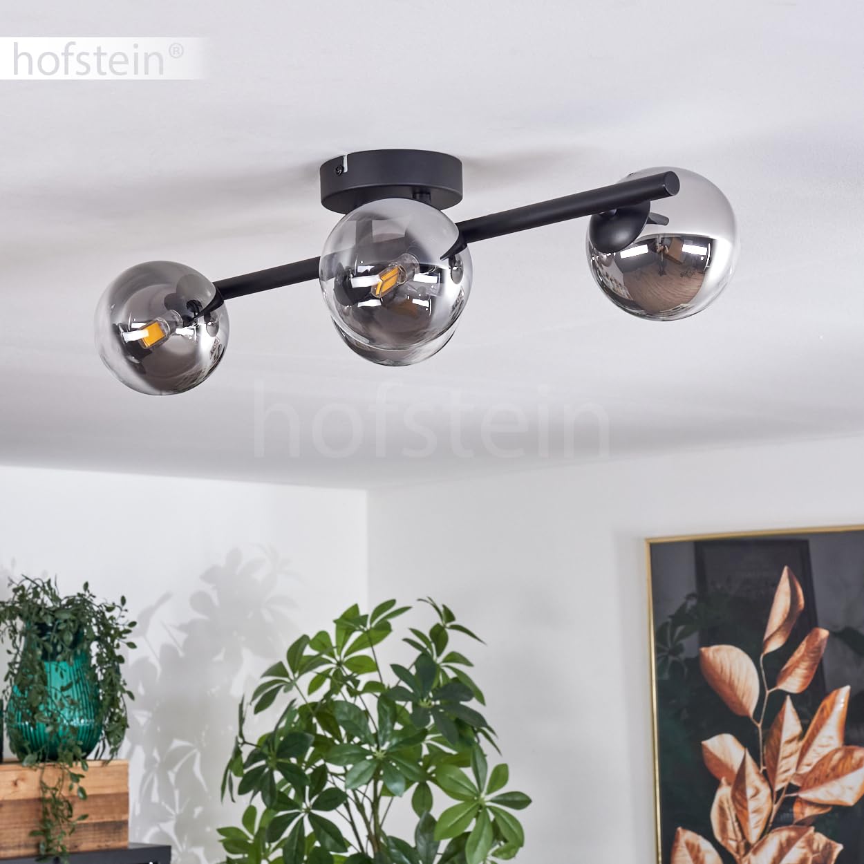 HOFSTEIN Plafoniera Chehalis 5 Luci – Lampada Da Soffitto In Metallo Nero E Vetro Fumé – Design Retrò Moderno – Attacchi G9 – Diametro 12 Cm