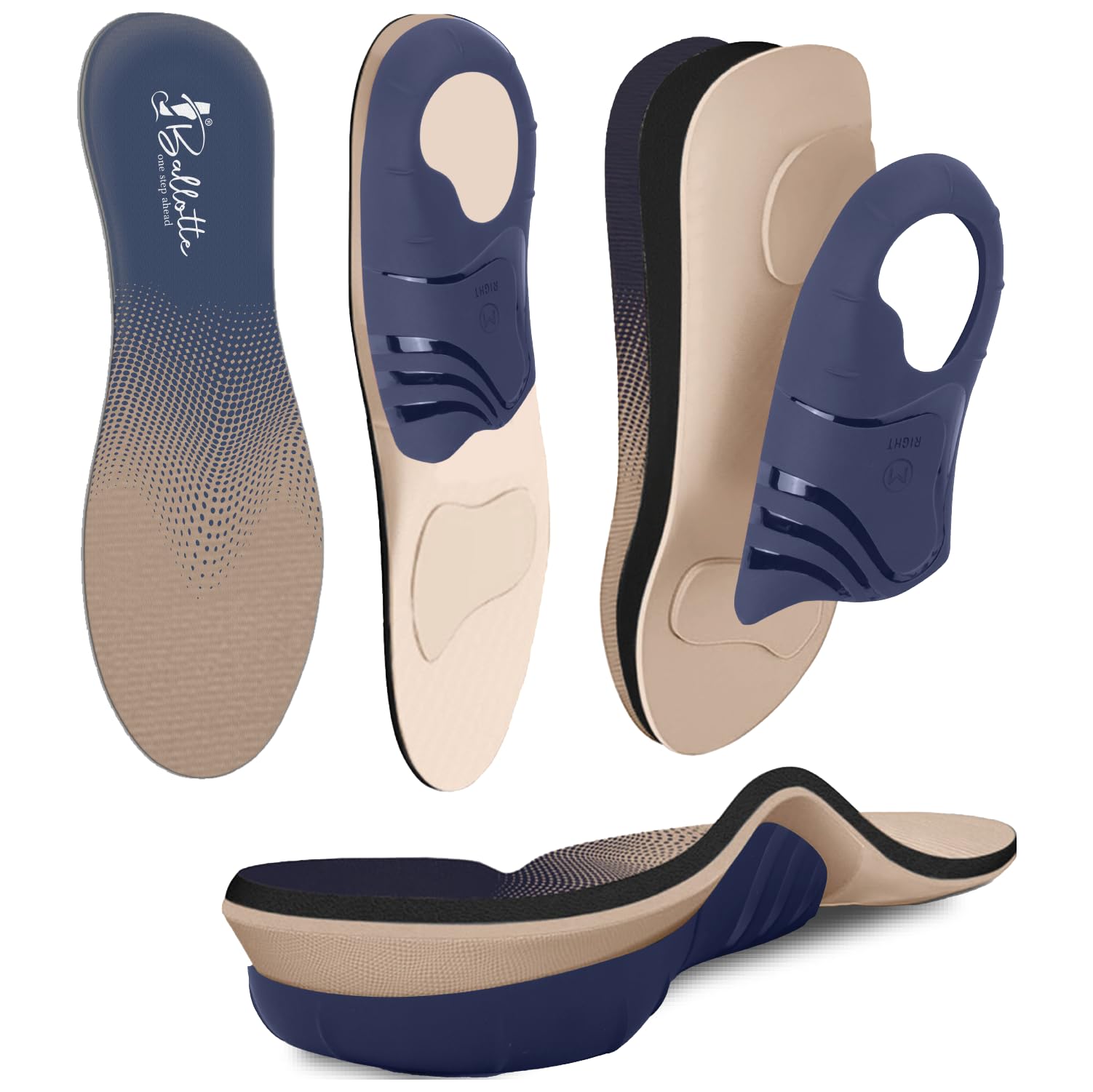 Ballotte Plantar Fasciitis Insoles 5-Layer Orthotic Insoles for Flat Feet Correction 220lbs Heavy-Duty Shoe Inserts for Heel Pain