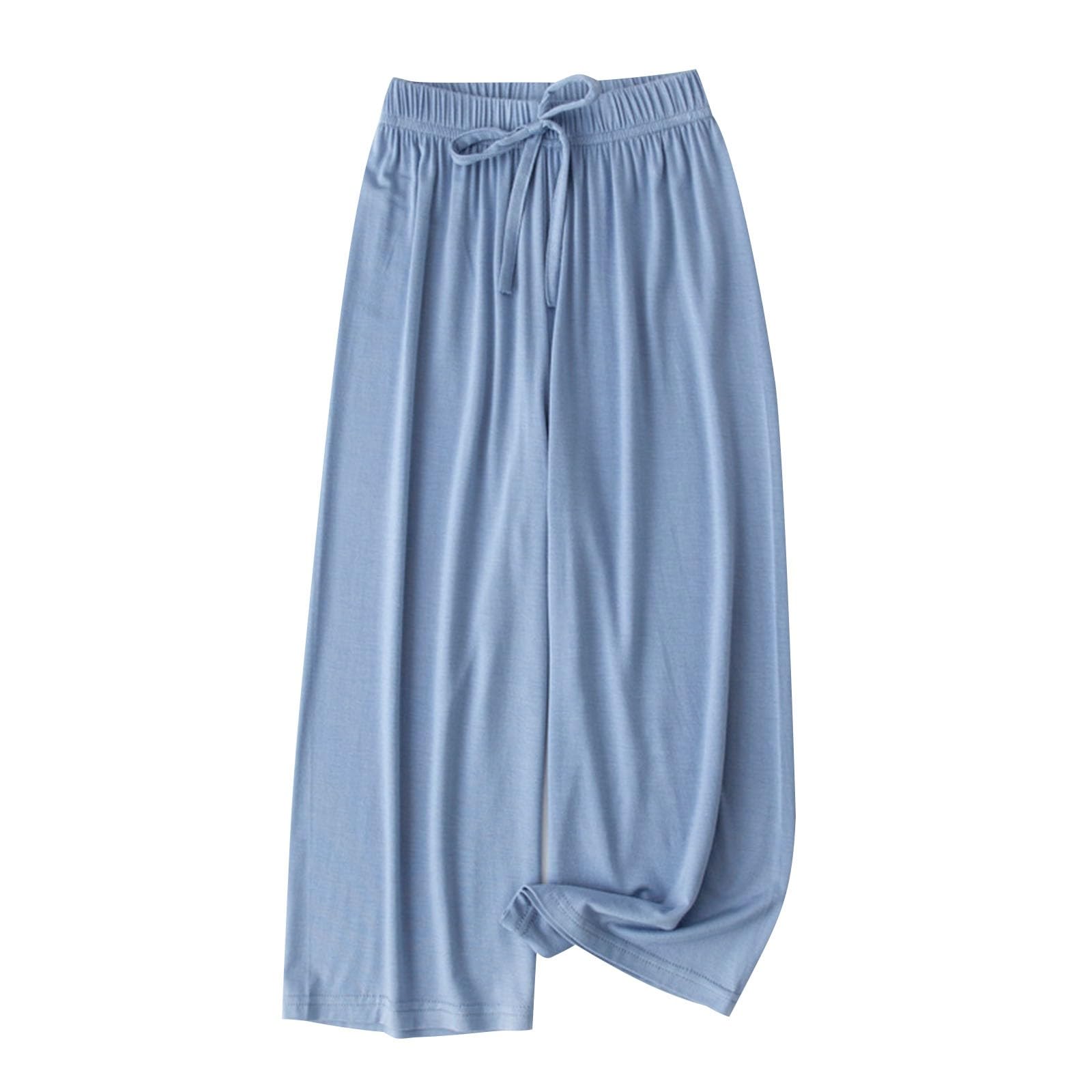 duxyoz Girls Lounge Casual Trousers Summer Sleep Pants Soft Comfortable Lightweight Cooling Wide Leg Trousers Drawstring Elastic Waist Comfy Pajamas Bottoms Breathable Baggy Long Pants 10-11 Years
