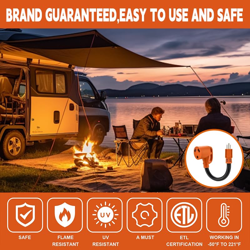 Image of RV Power Adapter Cord, 15 Amp to 30 Amp 110V NEMA 5-15P Male to TT-30R Female Electrical Power Dogbone with Grip Handle, Heavy-Duty STW 10 Gauge for RV Trailer Camper, ETL Listed