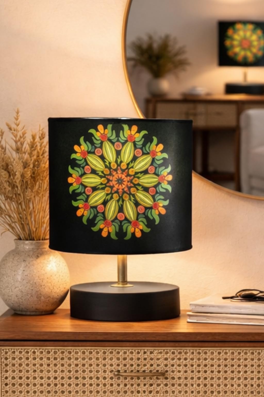 tu casa Table Lamp | Bedside Night Lamp for Bedroom | Metal Base Lamp with Satin Shade | Decorative Nightstand Lamp for Living Room Bedroom Office | Home Décor & Gift Item