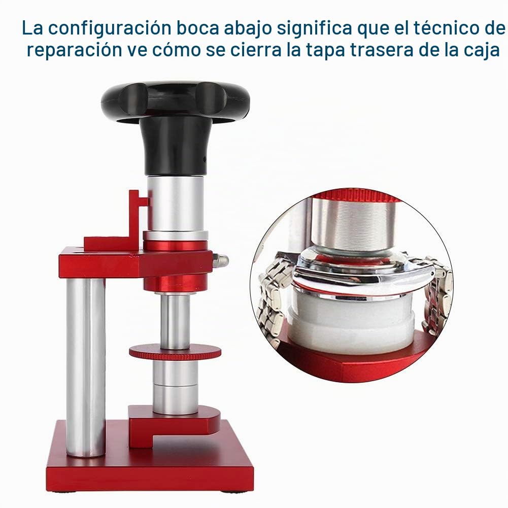 Prensa de reloj, de 18 mm a 50 mm, cierre tipo tornillo, con 20 troqueles para cerrar la tapa trasera del reloj, máquina de cierre trasero, herramienta de banco, bisel de cristal, caja de prensa,