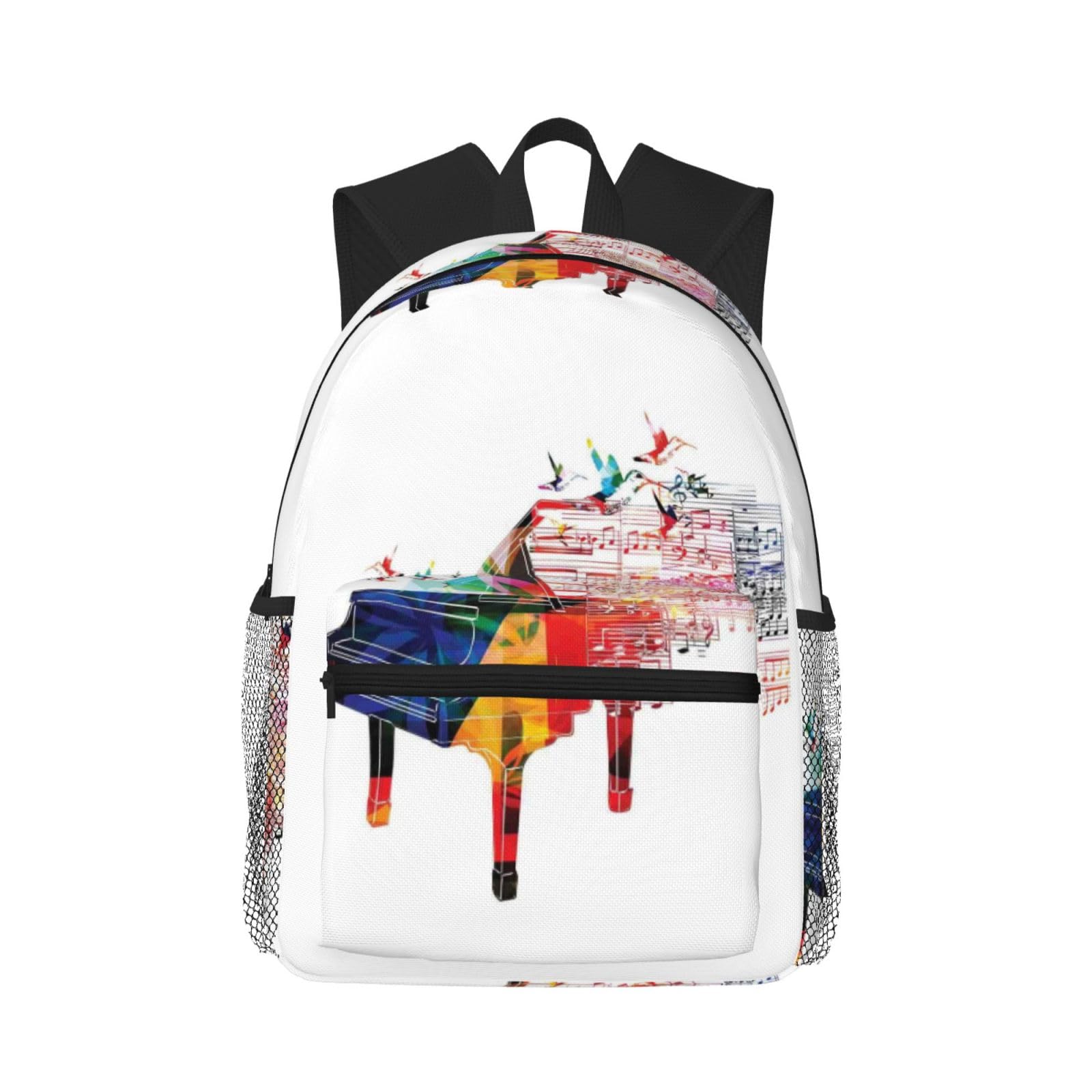 Zaino da viaggio leggero con stampa musicale con tastiera e pianoforte colorato