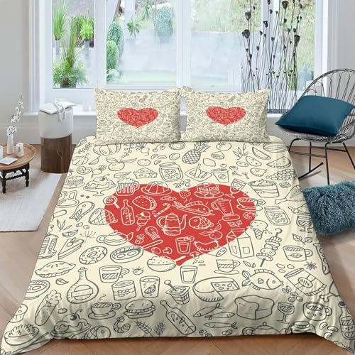 Housse de couette 3D cœur rouge king size en microfibre douce
