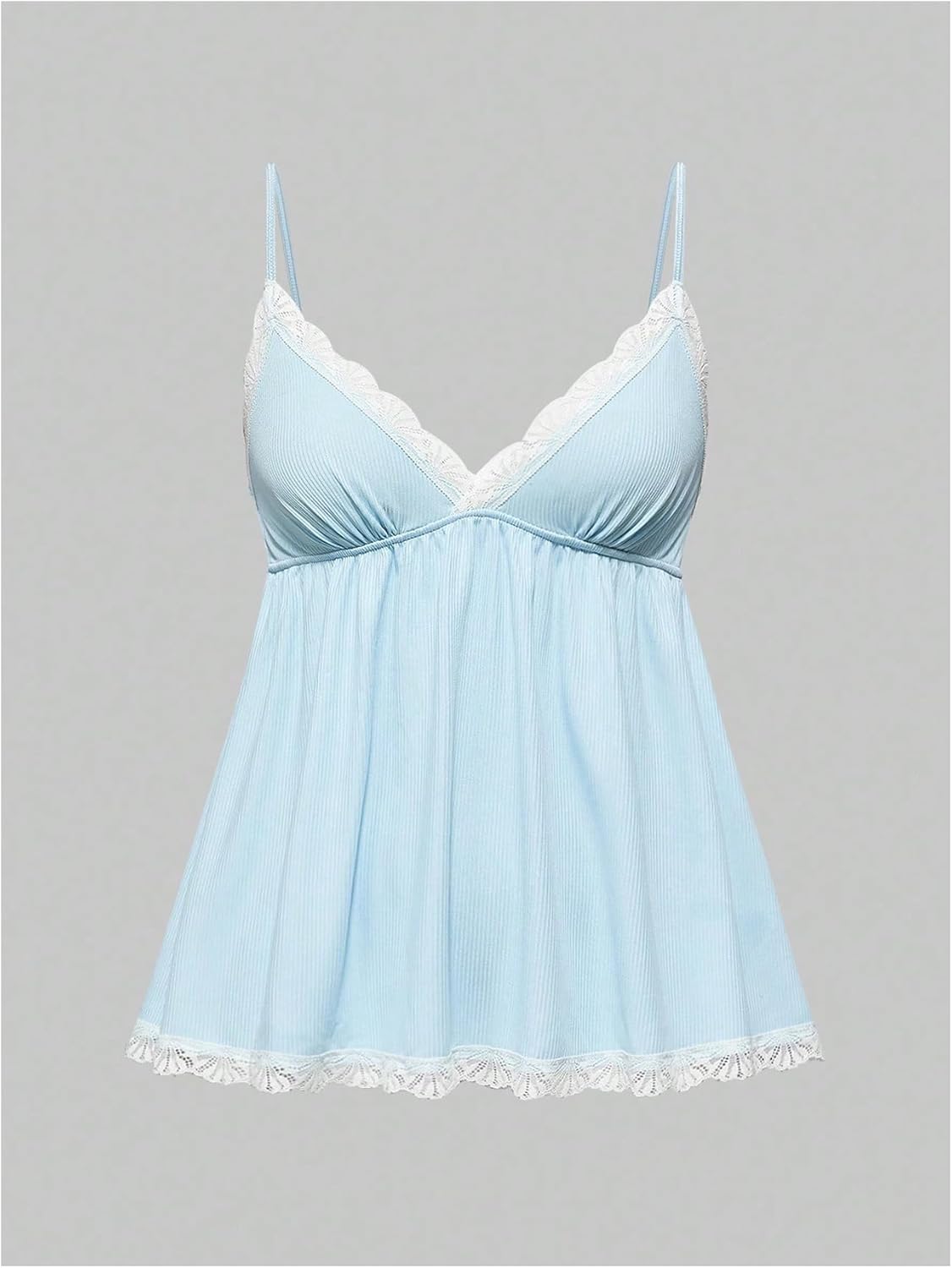 MakeMeChic Women's 2 Piece Pajama Sets Lace V Neck Ruffle Cami Tops Shorts Sleepwear - Image 5