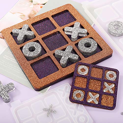 LET'S RESIN Large Tic Tac Toe Resin Mold 2Pcs, Tic Tac Toe Molds for Resin Casting, Large Epoxy Resin Silicone Molds for DIY Tabletop Board Game,Travel Game3