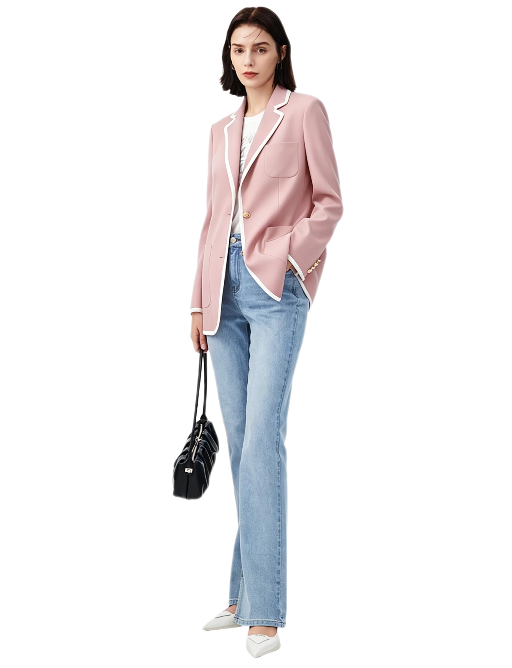 Donna Blazer con Risvolto a tacca Giacca da Abito Casual da Cerimonia con Due Bottoni
