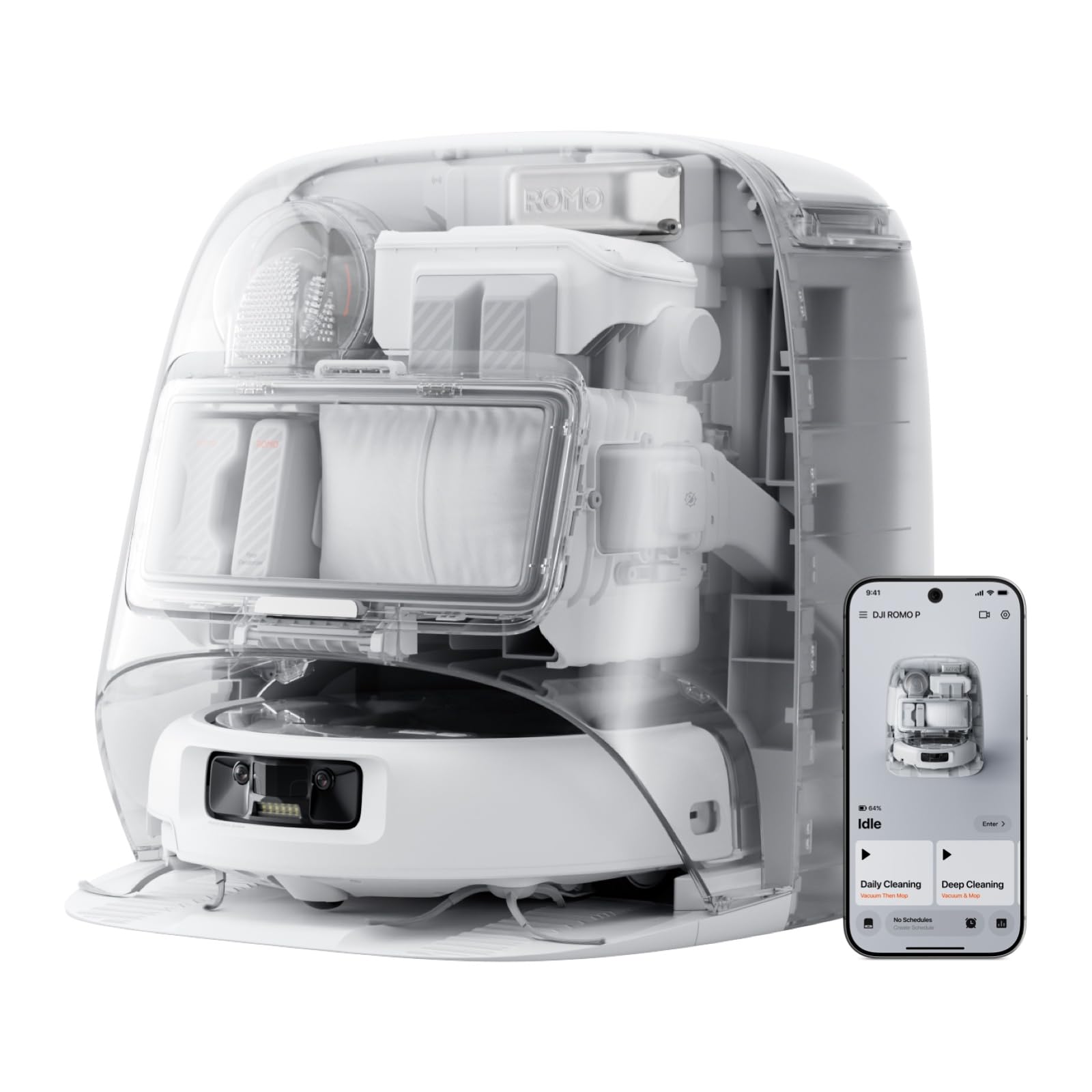 DJI ROMO P ロボット掃除機＆モップ 25,000Pa吸引力 スケルトンデザイン 200日メンテナンスフリー