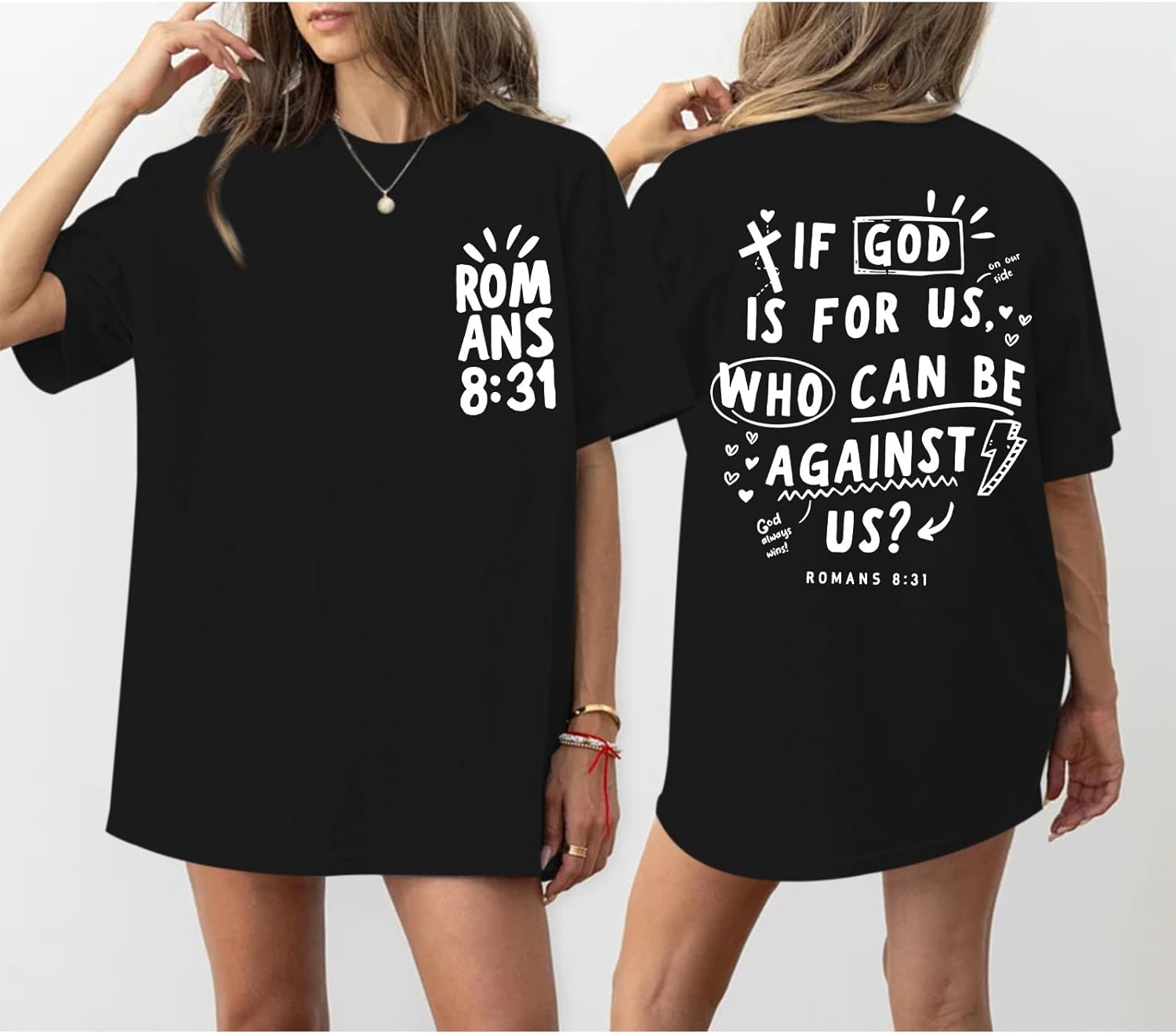 Oversized Christian Shirts for Women Faith Jesus Bible Verse If God is for Us Tshirts Religious Graphic Tees Tops - Image 5