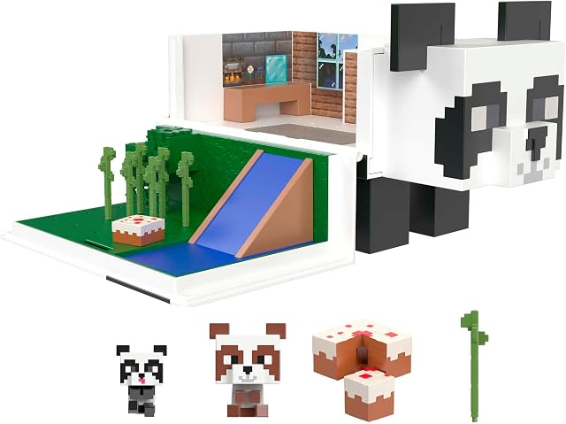 Minecraft Toys Panda Playhouse Playset and Mob Head Mini Figure, Gift for Kids, HLL25