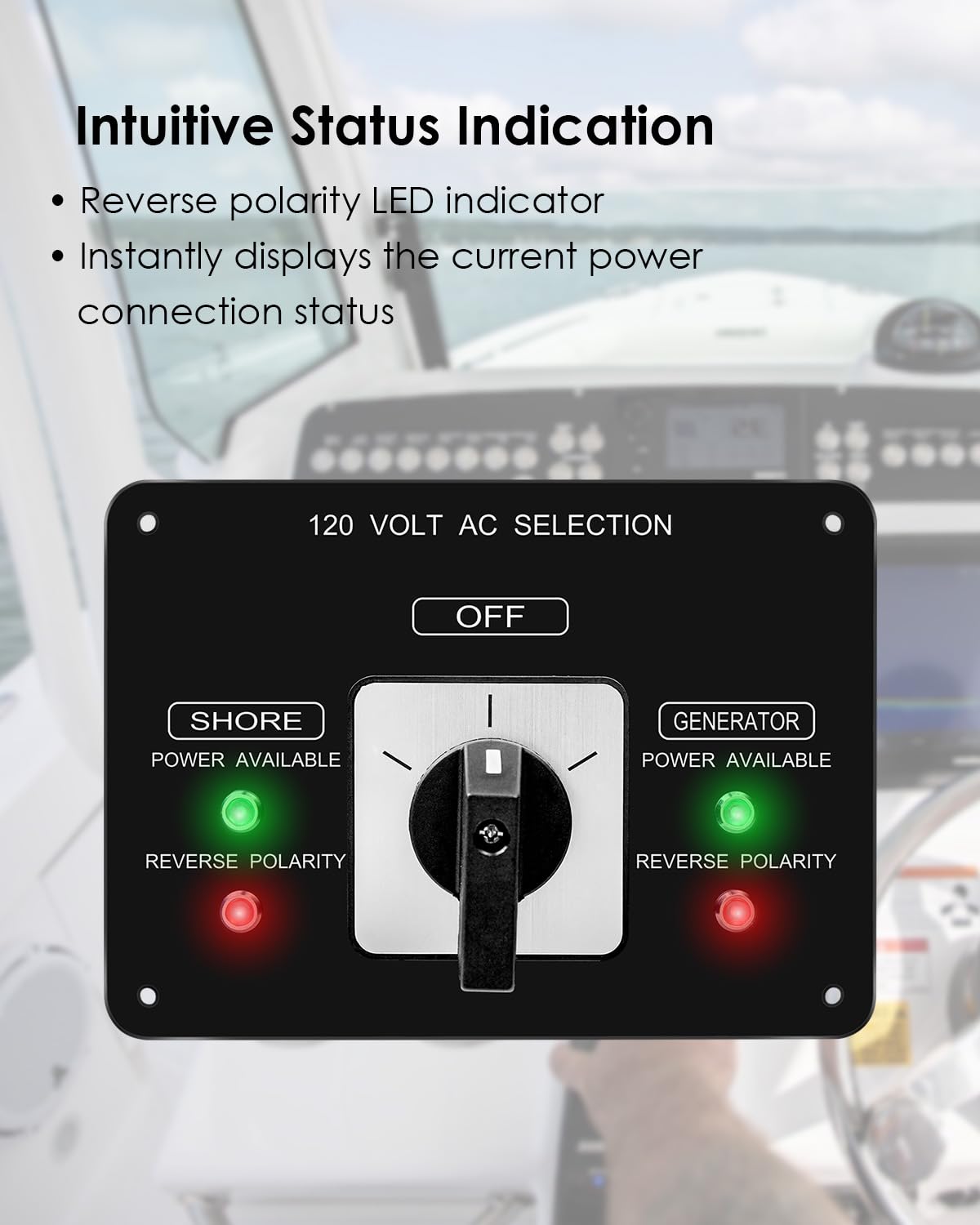AC Rotary Switch Panel 2 Position with Reverse Polarity LED Indicator Light, 120V 30A Rotary Selector Switch for Boats Ships RVs Yachts