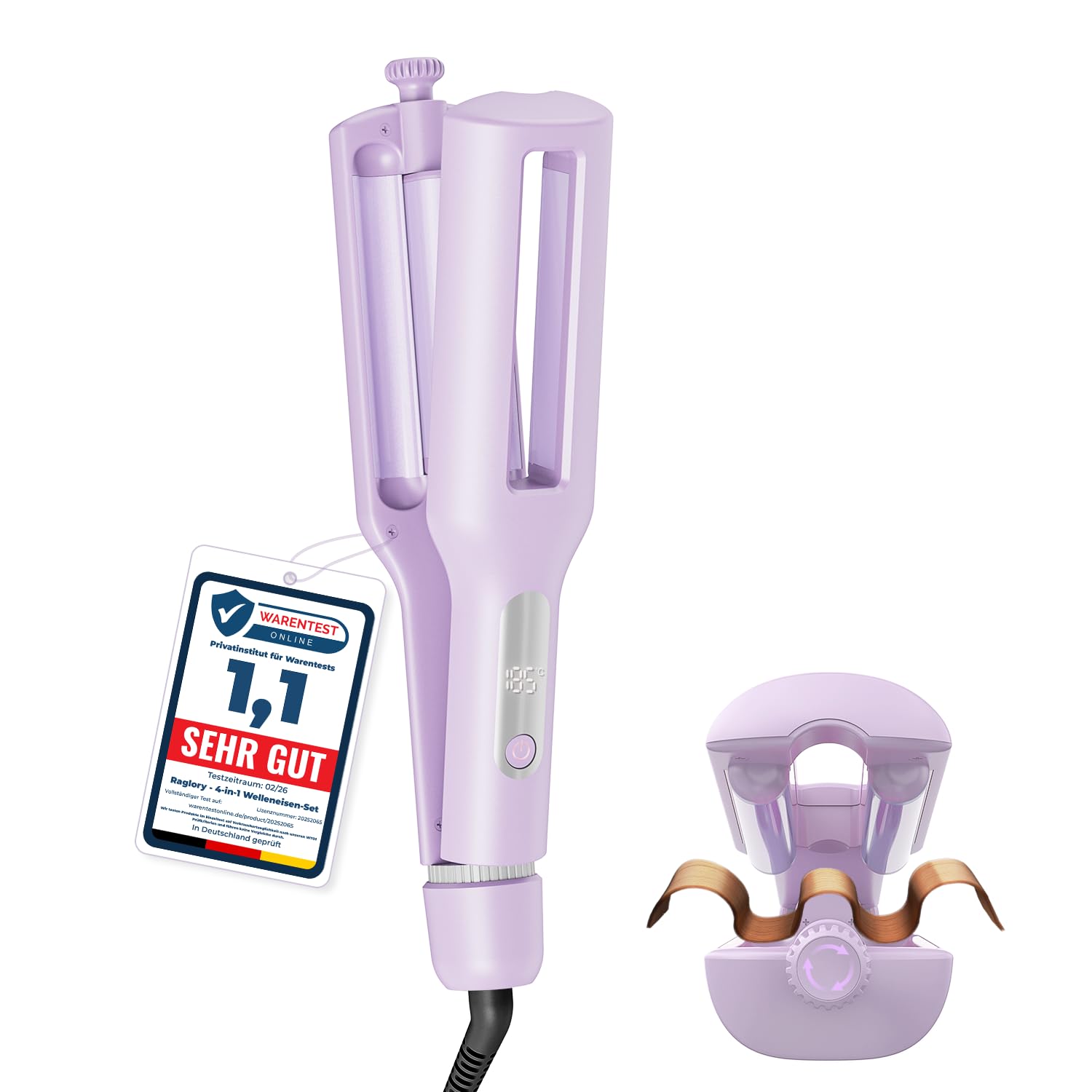 22/25/32/38mm Ajustable Rizador Pelo Ondas - 4-In-1 Plancha Ondas 3 Barriles Rizador de Pelo Iónico, Anti-escaldamiento, Pantalla Digital, Calentamiento Rápido, 4 Temperatura(140°C-210°C), Morado