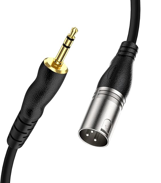 NUOSIYA 2M XLR to 3.5mm Microphone Cable, 6Ft XLR Male to Jack Cable Balanced Audio Stereo Cable, 1/8 inch to XLR 3 Pin Interconnect Cable for Laptop, Camera, Sound, DV