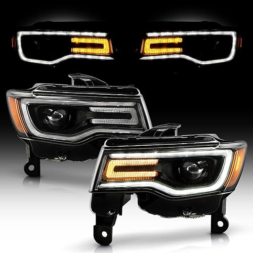 Miniatura 1 de KEEKPO - Para tipo halógeno 2017-2021 Jeep Grand Cherokee Estilo Actualizado LED Tubo & Señal Proyector Faros Faros Faros