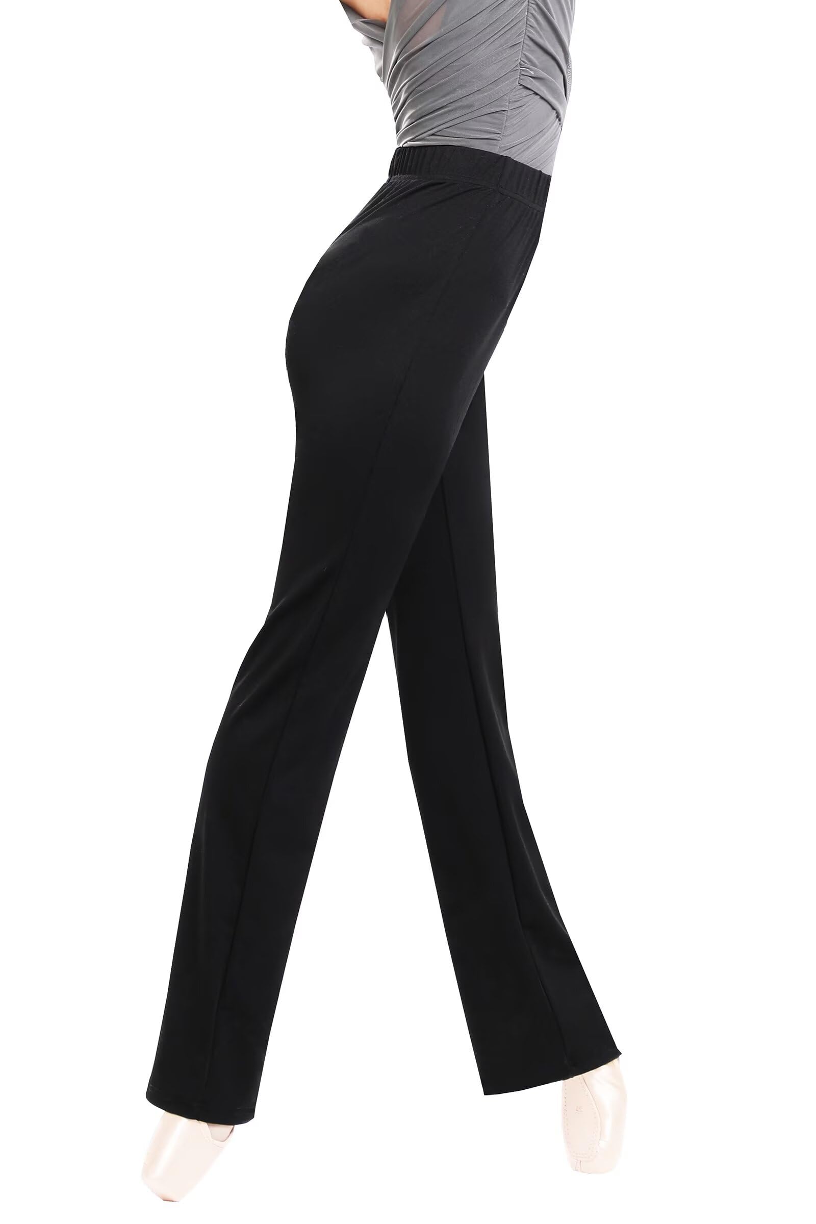 Pantaloni da Donna a Gamba Dritta Elasticizzati per Danza Classica per Adulti Pantaloni Jazz Pantaloni da Yoga Nero