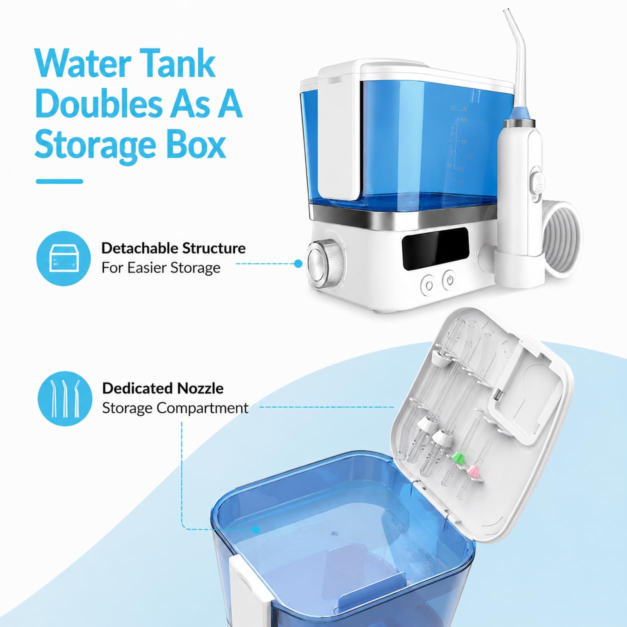 Wiederaufladbare Munddusche, 600 ml Tank, 10 Druckstufen, Munddusche