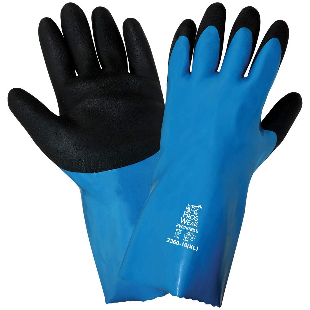 Global Glove 2360 - FrogWear - Premium Nitrile/PVC Chemical Handling Gloves - X-Large, Blue, Black