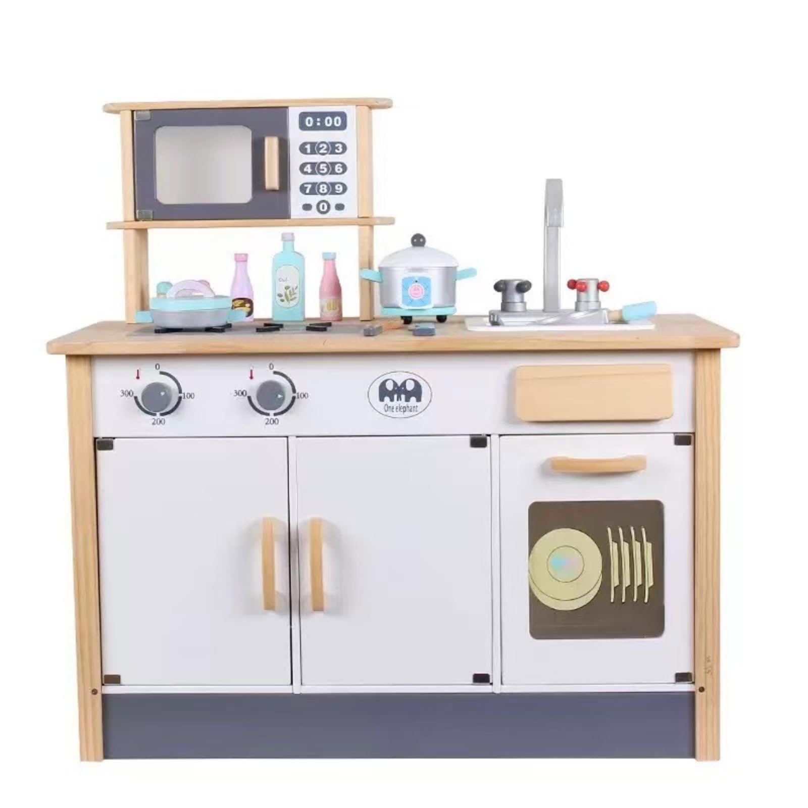Cocina Juguete Estante y Armario Inferior con Puertas Incluye Utensilios Colgantes para Cocinar Acuado para Niños y Niñas en Habitación Infantil