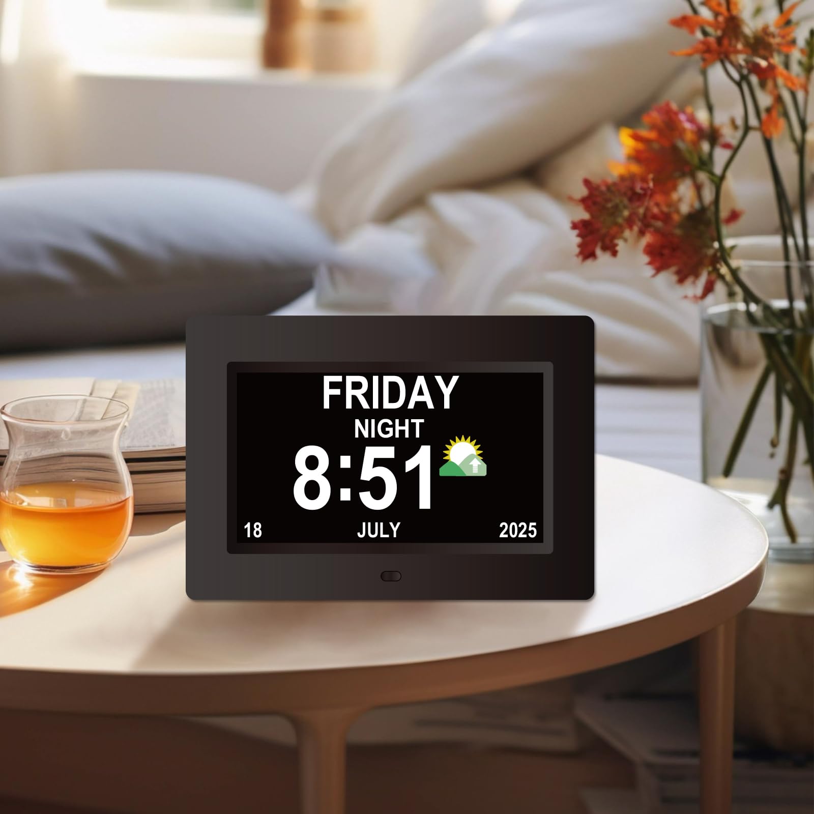 Reloj despertador digital de 7 pulgadas con visualización grande | 8 alarmas personalizadas y recordatorios de medicamentos | Reloj de demencia de computadora/pared para ancianos con fácil