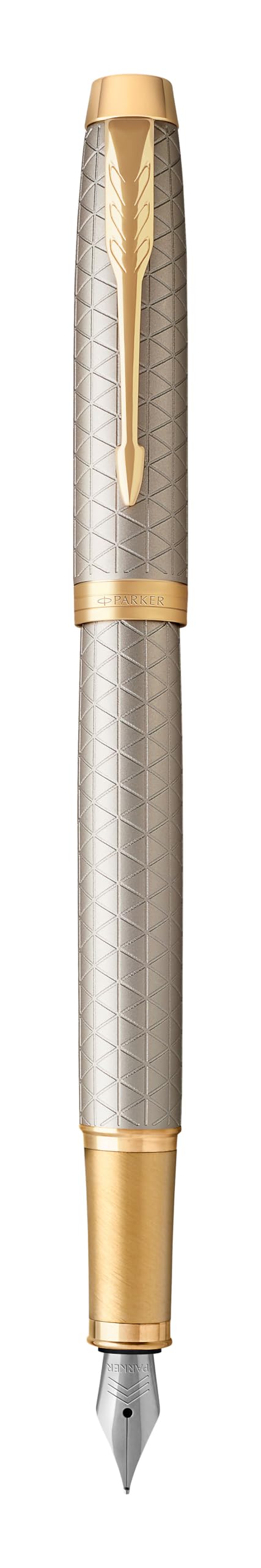 PARKER IM Premium Pluma estilográfica y bolígrafo con grabado | Bolígrafo premium | Caja de regalo | tinta azul | Regalo personalizado | Aniversario | Cumpleaños (Warm Silver G.C.)