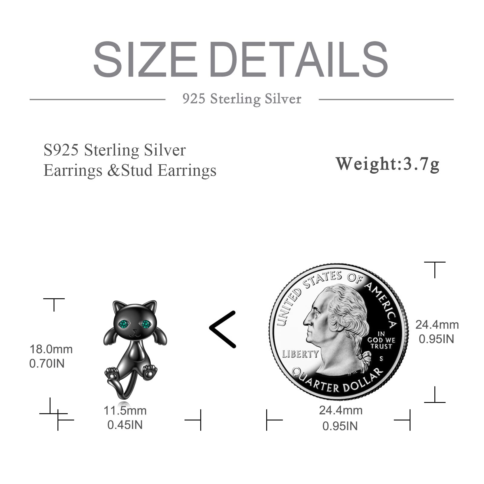 POPLYKE Schwarze Katze Ohrstecker für Frauen 925 Sterling Silber Katze Ohrringe für Mädchen Schwarze Katze Schmuck Geschenke für Katzenliebhaber