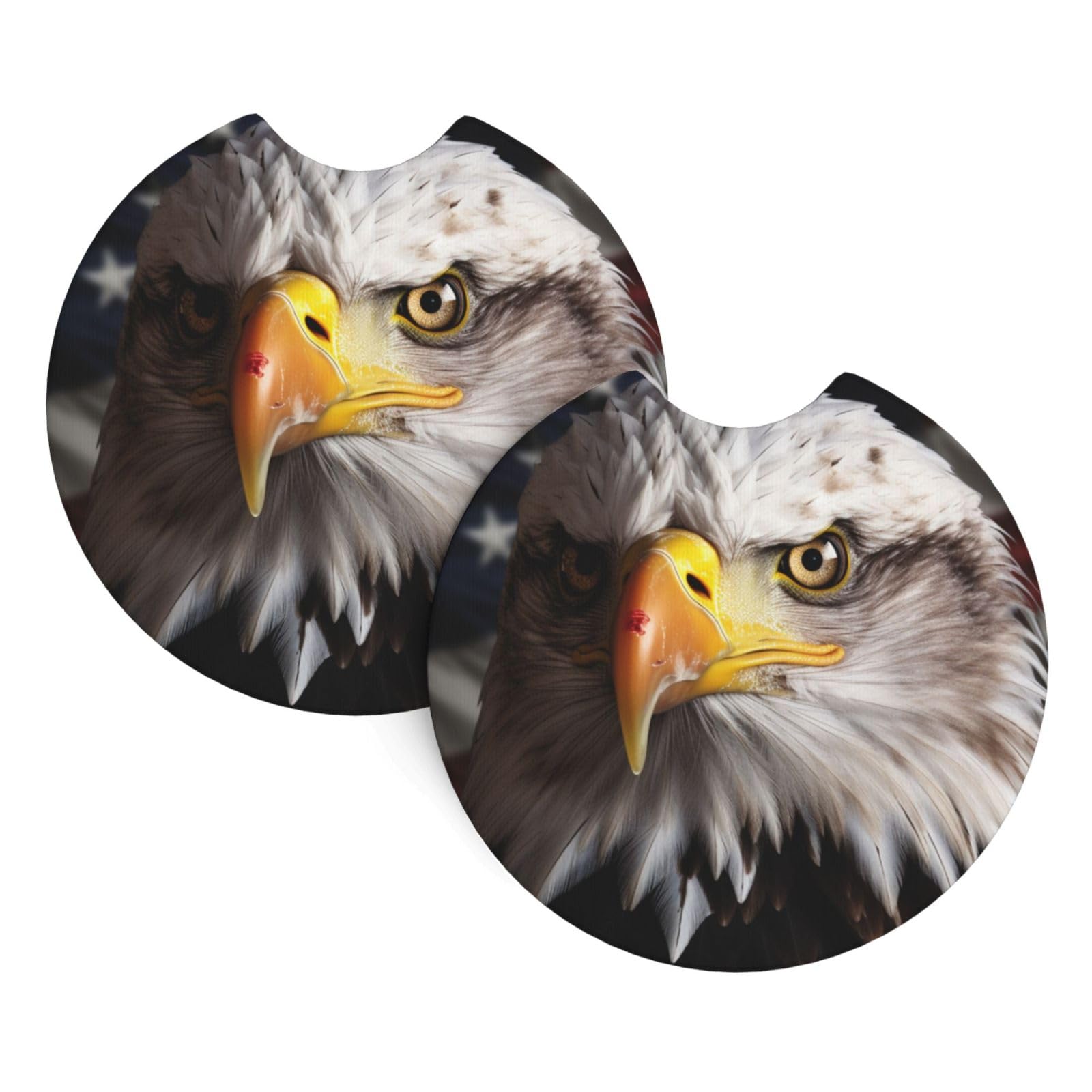 2PCS Car Coaster for Cup Holders Universal Auto Cup Mat America Flag and Eagle Cup Coaster Pad 2.7" Waterproof Neoprene Non-Slip Cup Holder Coasters Car Interior Accessories for Women Men