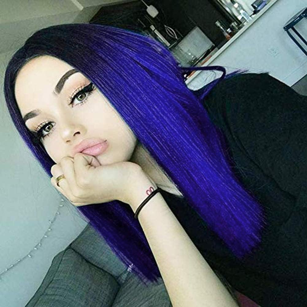 Quick Wig Ombre Wigs Short Straight Synthetic Wigs Middle Part Heat Resistant Cosplay Party Wigs for Women Black to Sapphire Blue