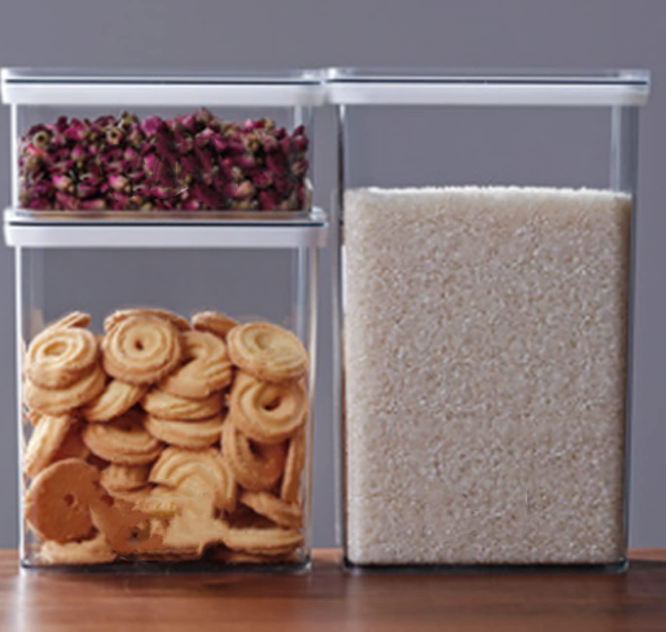 Three-Piece Sealed Food Storage Box Set-BPA-Free Transparent Plastic Kitchen and Food Storage Jars, Spice Jars with Durable Lids, used to Hold a Variety of Foods, Such as Cereals, Fruits, Pasta, Etc.