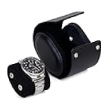 SYENS Watch Roll Travel Case, Top-Grain Genuine Leather, Single Watch Storage Box for Man and Women (1W-BB)