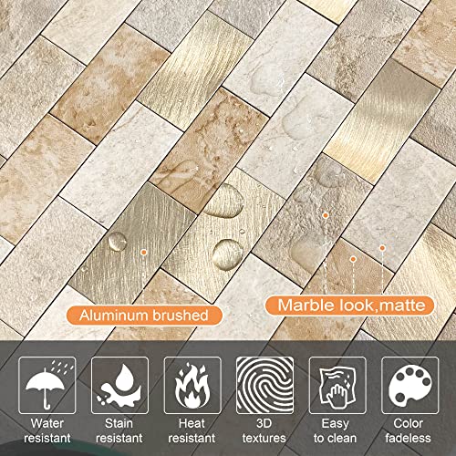 Vaovi Peel And Stick Backsplash Tile For Kitchen,Backsplash Peel And Stick Subway Tile Backsplash Self Adhesive Backsplash Bathroom(10Sheets,Brown Gold) #TOP1