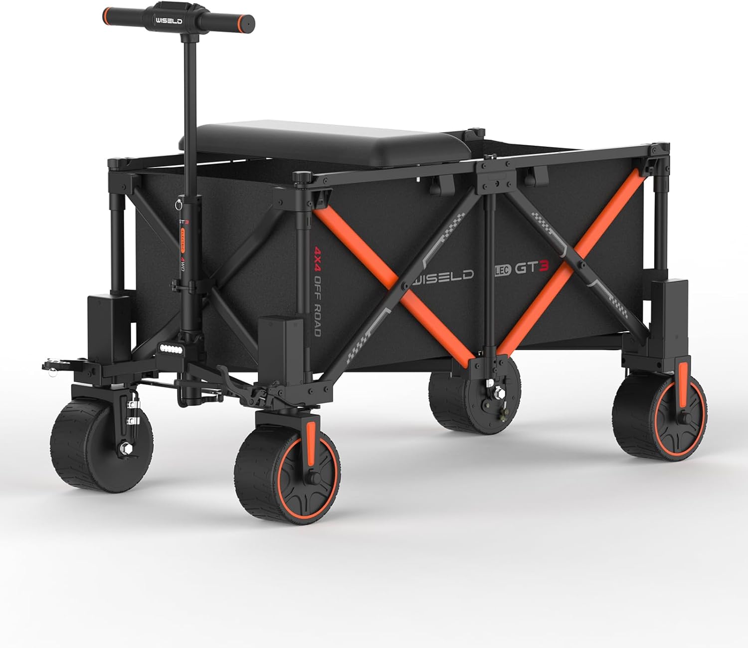 WISELD GT3-4WD 4X4 Electric Wagon Cart with Seat*1 Battery*1,3000W All Terrain Wheels MAX.Capacity 772LBS 4WD: 0-10 Mph, Front/Rear: 0-9Mph for Grocery Shopping, Sports, Garden and Camping