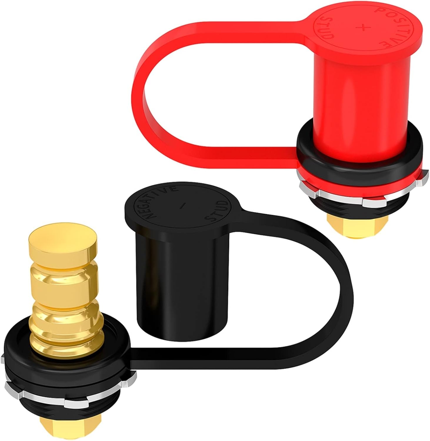 Battery Charger Post 3/8" Stud Remote Battery Terminals with Cap M10 Battery Jump Post for Auto Truck Boat ATV Can-am(Black Red)