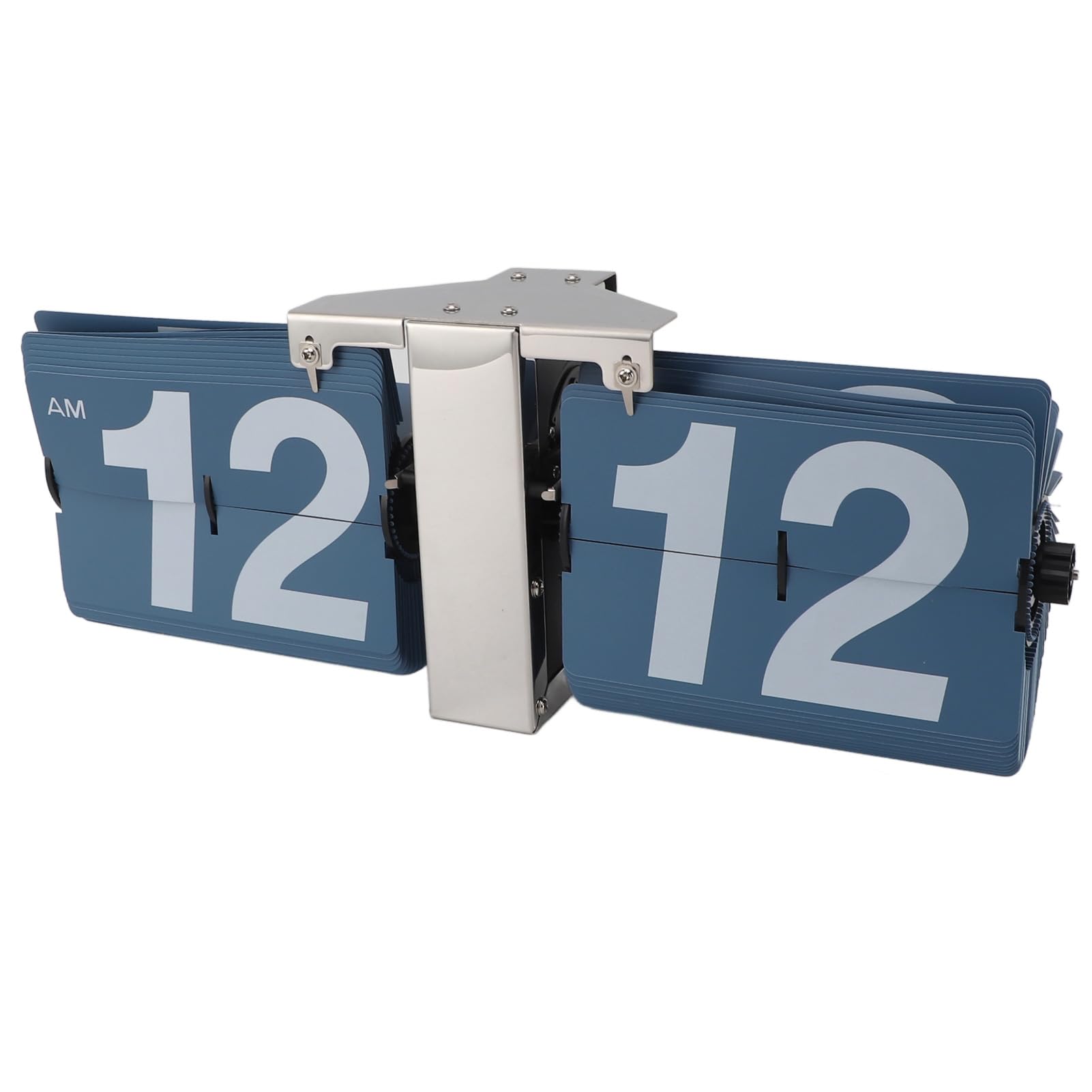 Automatische Flip -Uhr -Mechanik Retro Digital Flip Down Takt Batterie Easy Lesen Sie große Zahlen Schreibtisch Wand Hanging Edelstahl PVC Wohnzimmer Büro Studie (Silberständer und Blue Flip)