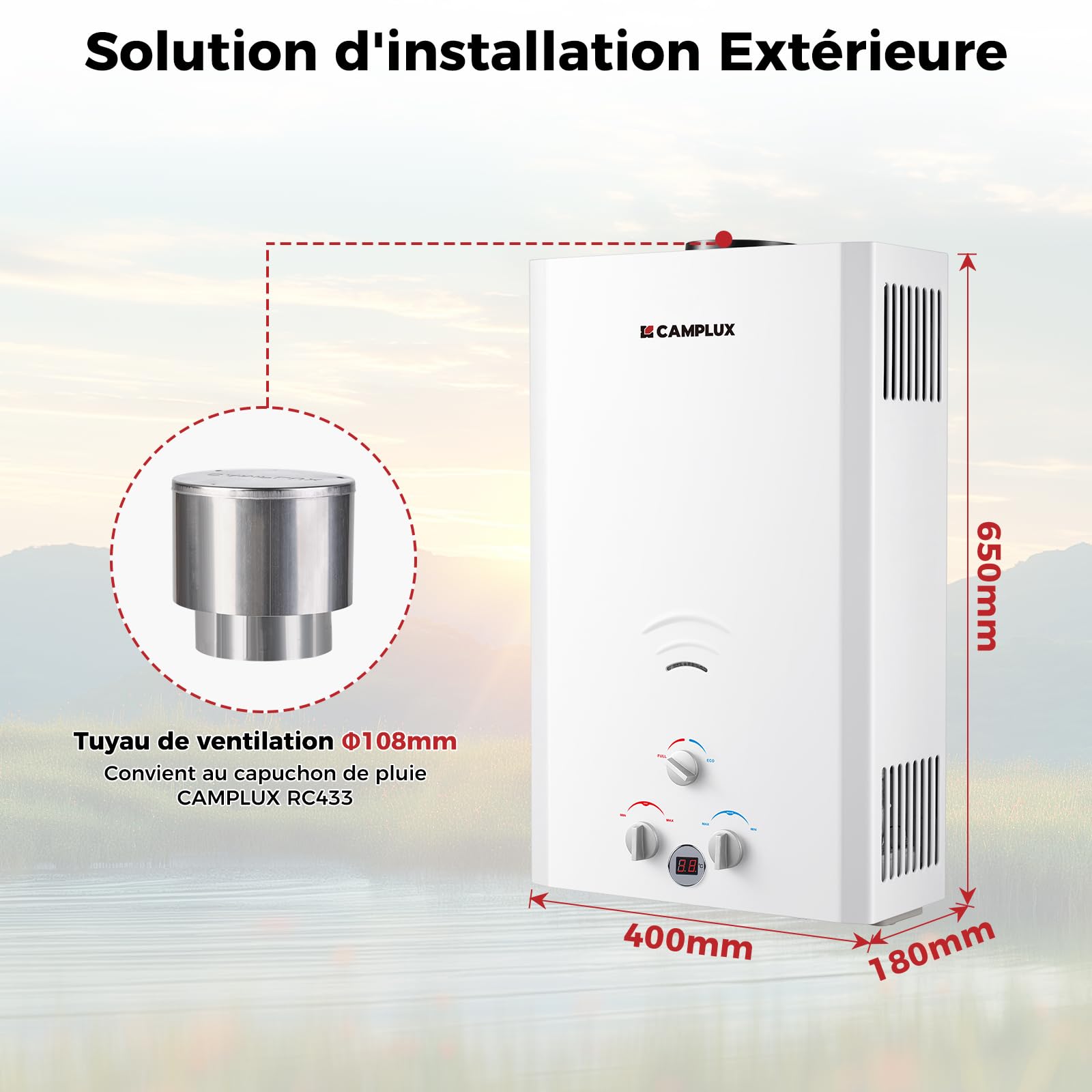 Camplux BW422 Chauffe-eau à Gaz à 16 Litres, Utilisation pour le Camping, les RV, le Lavage du Cheval