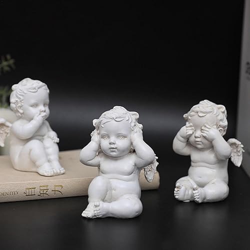 Miniatura 3 de Bonita estatua de ángel bebé  See No Evil Hear No Evil Speak No Evil Angel Statue, figuras de ángel de resina de 3.9 in para decoración del jardín