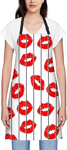 Miniatura 2 de oFloral Delantal de labios de rejilla, delantal ajustable para cocina, cocinero, mujeres y hombres, delantales para cocina en casa, restaurante,