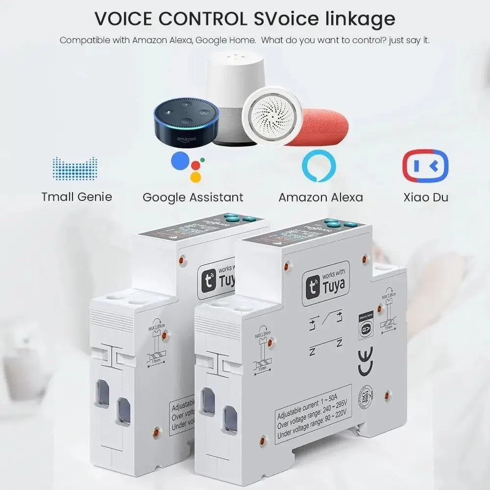Disyuntor,Interruptor AutomáTico MagnetotéRmico Interruptor Inteligente Tuya WIFI 1P 50A, Disyuntor, LED, Medidor De Energía, KWh, Temporizador Y Relé